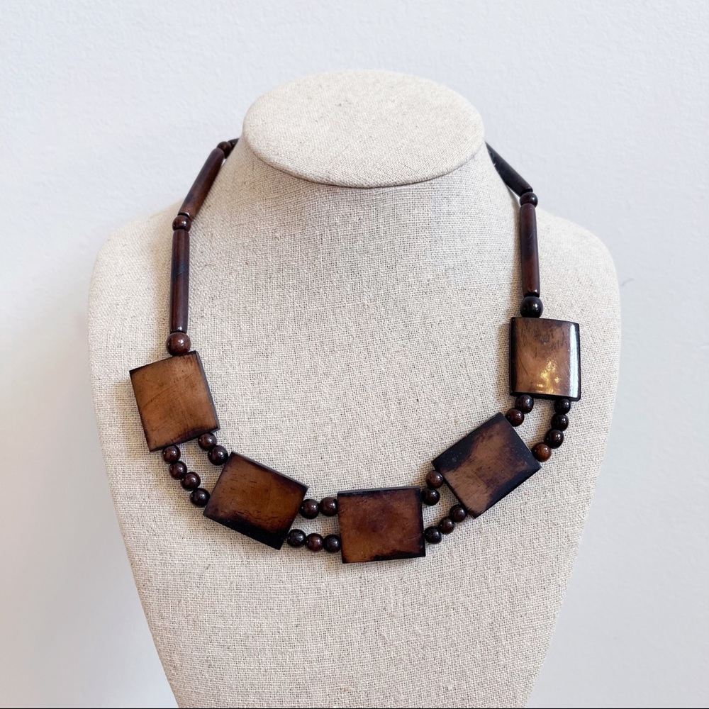 Vtg Himalayan Yak Lacquer Bone Beaded Necklace